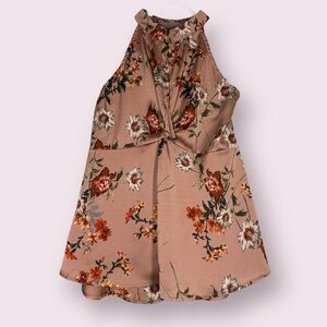Doe & Rae Pink Floral Satin Halter Top Medium